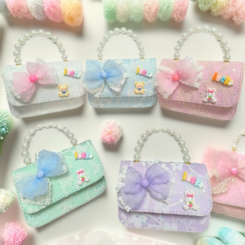 Bolsa de princesa portátil de perlas, arco de encaje, bolso de hombro, bolso de Año Nuevo, cambio de cambio