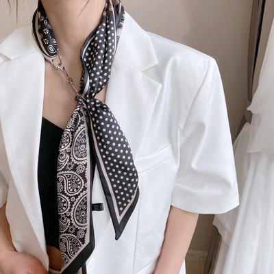 2021新款设计15*150cm仿真丝斜角丝巾发饰领巾腰果花围巾直播厂销|ru