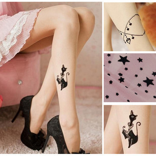 Japanese fake tattoo slimming pantyhose factory wholesale velvet cartoon printed thin stockings bottoming socks
