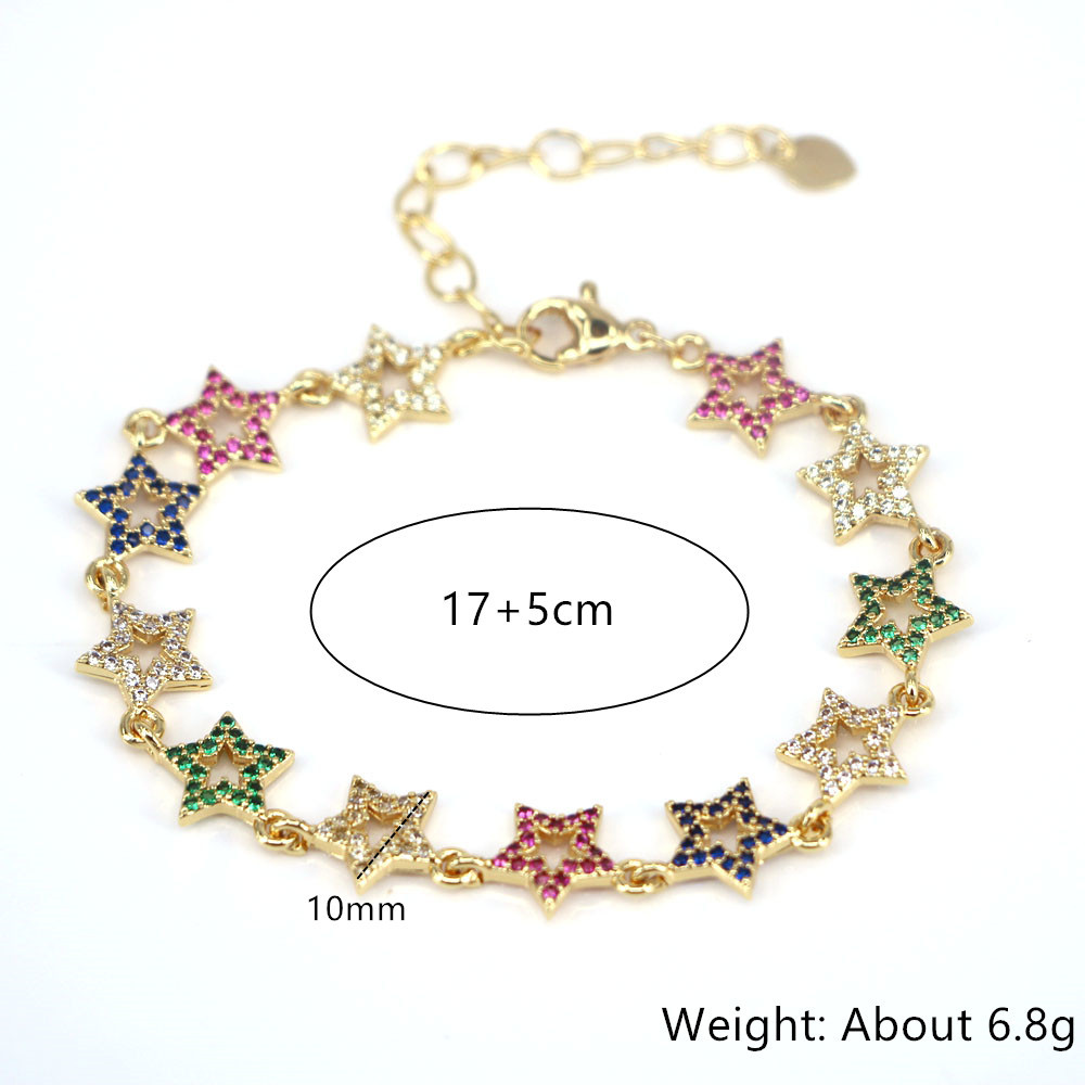 European and American copper micro-inlaid zircon heart-shaped five-pointed star bracelet