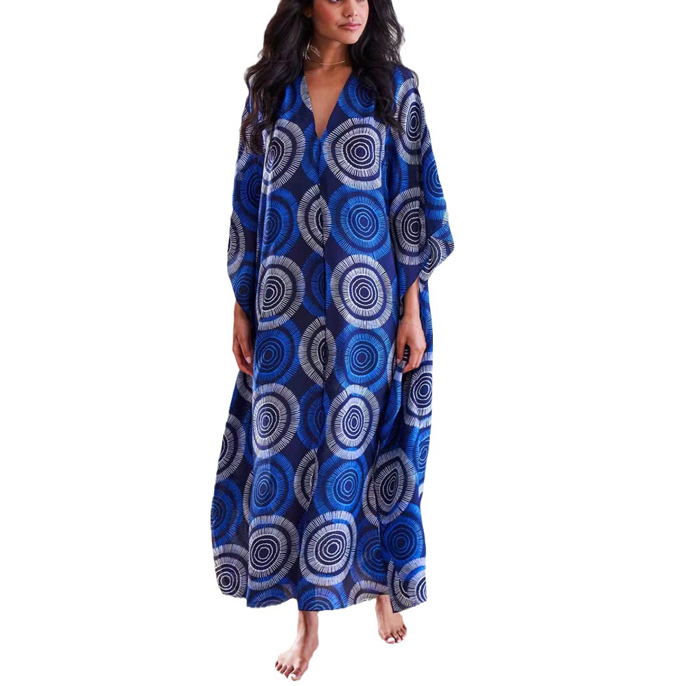 2023 nuevo transfronterizo europeo y americano impreso playa blusa vacaciones suelta más tamaño traje bikini protector solar camisa 2303