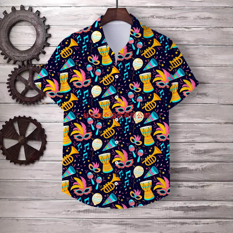 Cross-Border Amazon Summer Men's Shirt Carnival Festival Mask Graphic 3D Printed Casual Lapel Short Sleeve Cross-Border Amazon Summer Men's Shirt Carnival Festival Mask Graphic 3D Printed Casual Lapel Short Sleeve