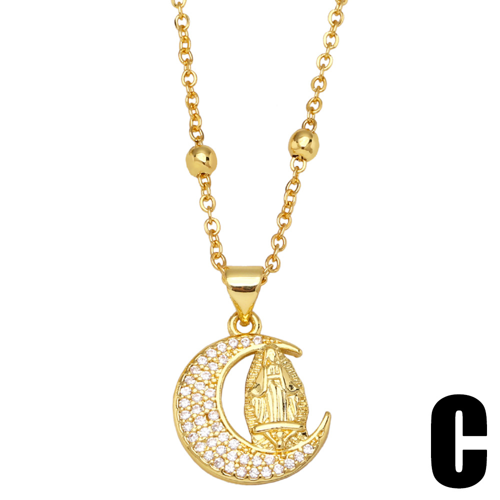 Fashion Moon Copper Pendant Necklace Inlay Zircon Copper Necklaces