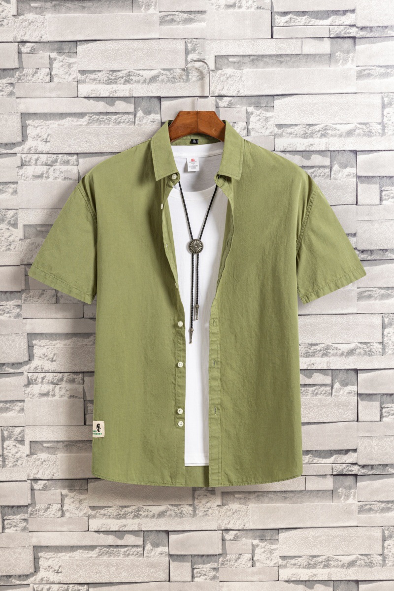 Camisa Casual de Manga Corta de Estilo Hong Kong para Hombre de Algodón Estampado para Ocio