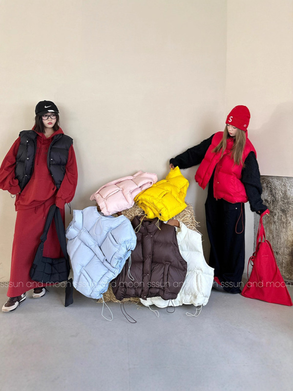 糖果色羽绒棉服马甲女2025年新款立领加厚宽松短款背心外套潮|undefined