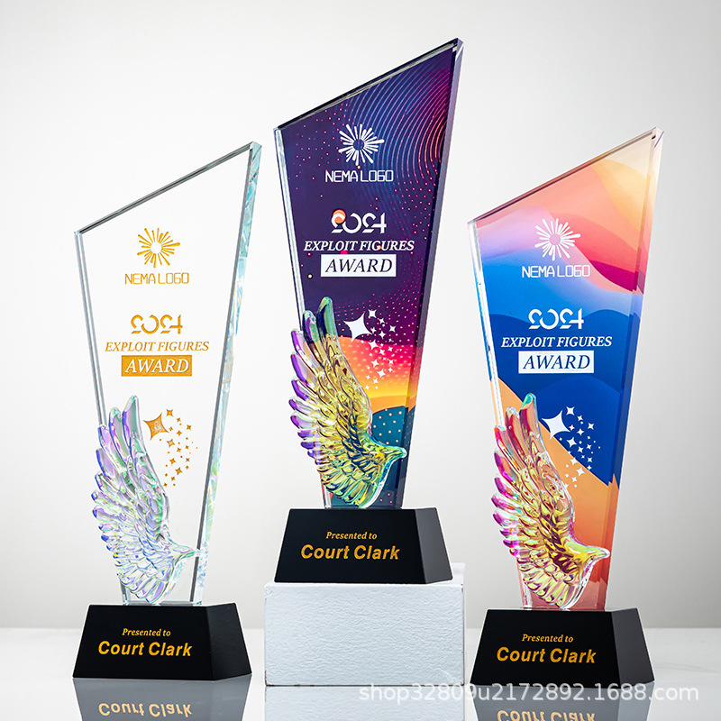 Cross-Border Crystal Trophy Manufacturers Wholesale Five-Pointed Star Annual Meeting Awards, Outstanding Employee Medals, Souvenirs, Wing Trophies