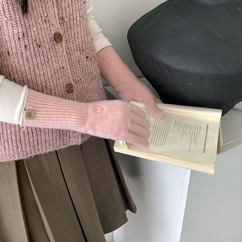 Guantes calientes de invierno para ciclismo engrosado 2025 nuevo amor bordado guantes de pantalla táctil guantes de algodón al por mayor