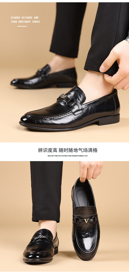 Giày lười nam da bò lớp đầu mềm đế mềm thoáng khí gót thấp — Màu nâu đậm, Màu đen chi tiết 13