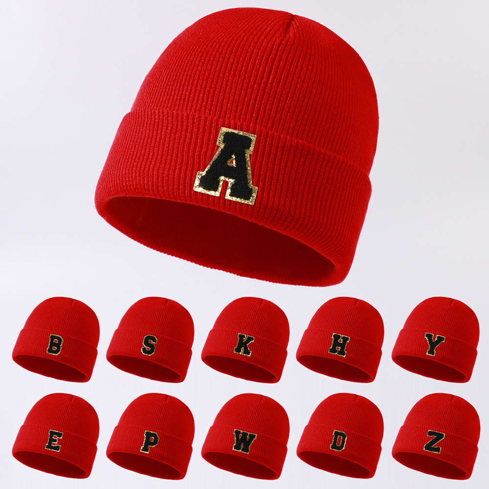 Cross-Border Hot Selling 26-Letter Labeling Trendyy Versatile Brimless Hat Autumn and Winter Outdoor Warm and Cold-Proof Knitted Hat for Men and Women