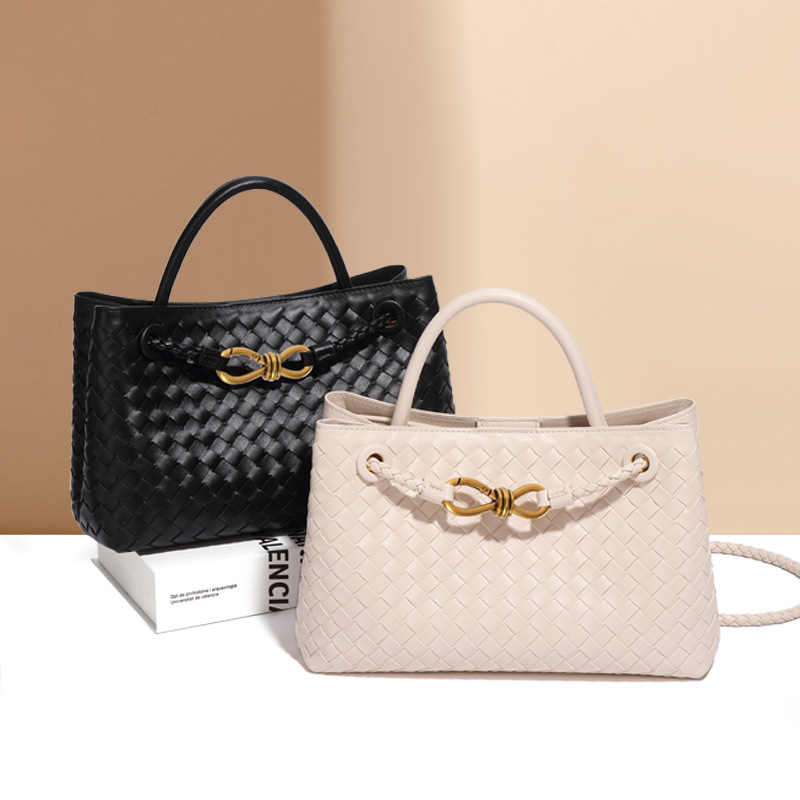 Luxury High-Quality Horizontal Women's Hand-Woven Tote Bag, Commuter Shoulder & Crossbody Small Square Bag - Thumbnail 3