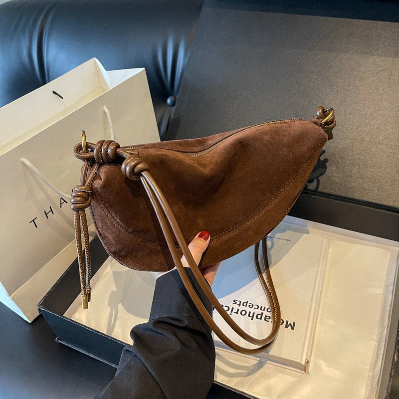 Cross-Border 2026 New Spring Style Simple Niche Suede Bag Lightweight Minimalist Crossbody Bag Single Shoulder Underarm Dumpling Bag Cross-Border 2026 New Spring Style Simple Niche Suede Bag Lightweight Minimalist Crossbody Bag Single Shoulder Underarm Dumpling Bag