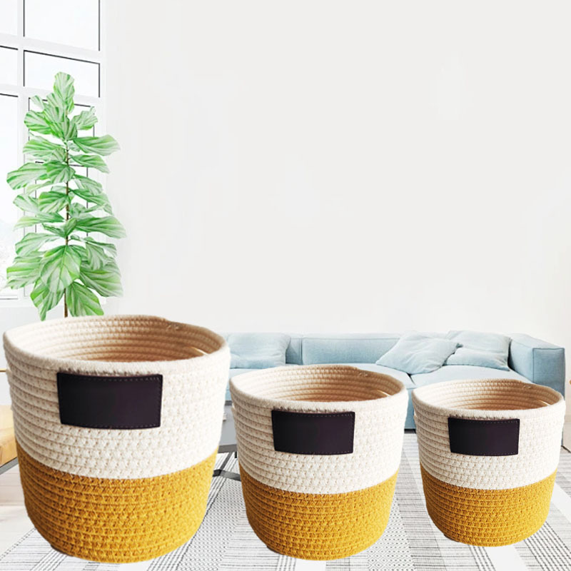 Amazon Explosions Cotton Rope Dirty Clothes Basket Living Room Bedroom Cotton Rope Braided Storage Basket Folding Basket Braided Storage Storage