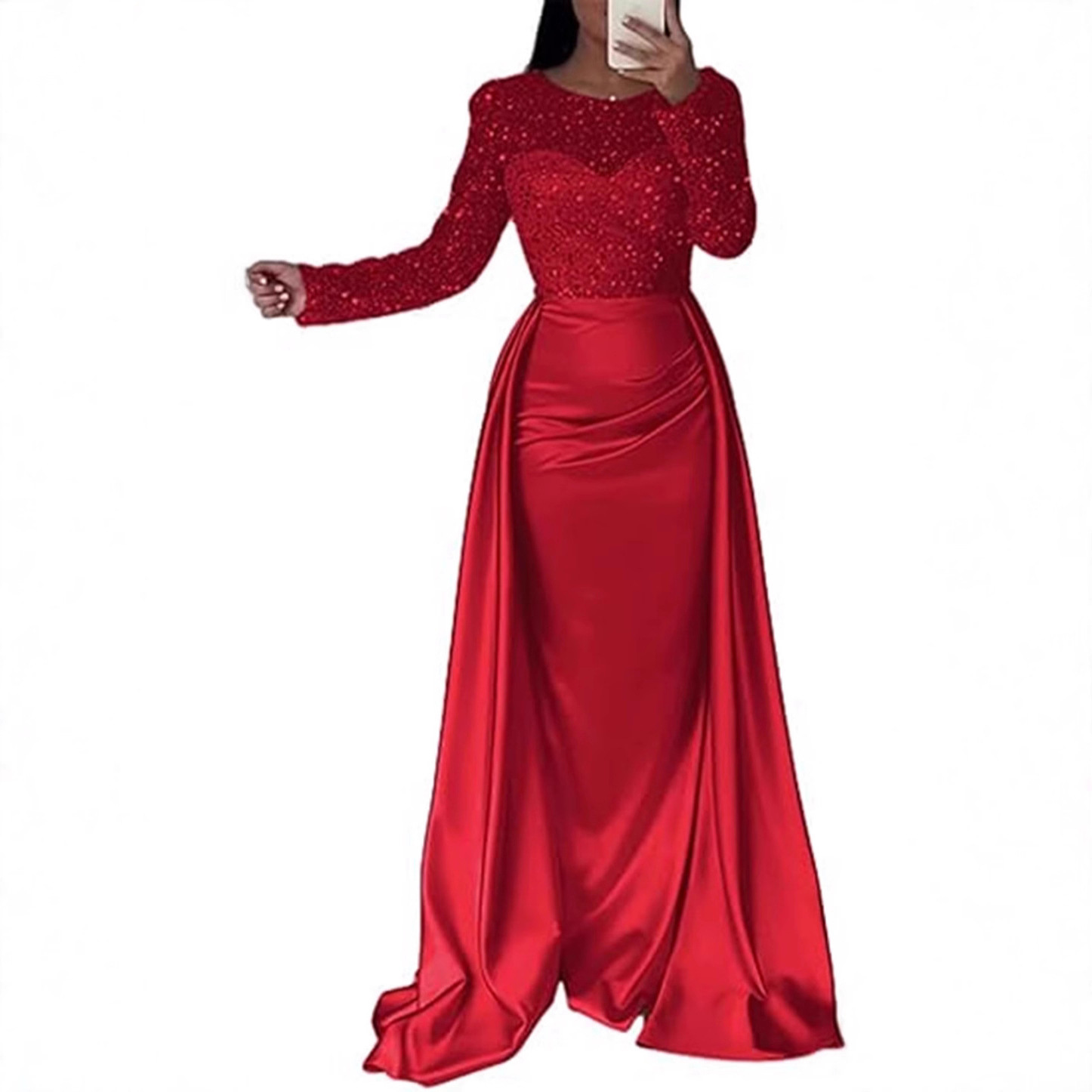 Women's Elegant Sequined Evening Gown Long Sleeved Banquet Dress American Style Fashion For Annual Meeting Host Queen Aura_ecoleips.com