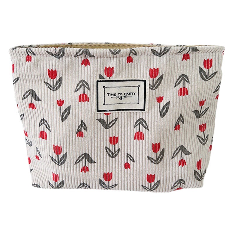 Bolsa de cosméticos de pana para mujer nueva Mori flor embrague bolsa de almacenamiento de viaje portátil bolsa de lavado con cremallera