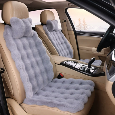 Bubble Velvet Car Seat Cushion Winter — Seat cushion, seat cover - light-gray-1-single-seat-1-backrest-1-neck-pillow-bubble-plush