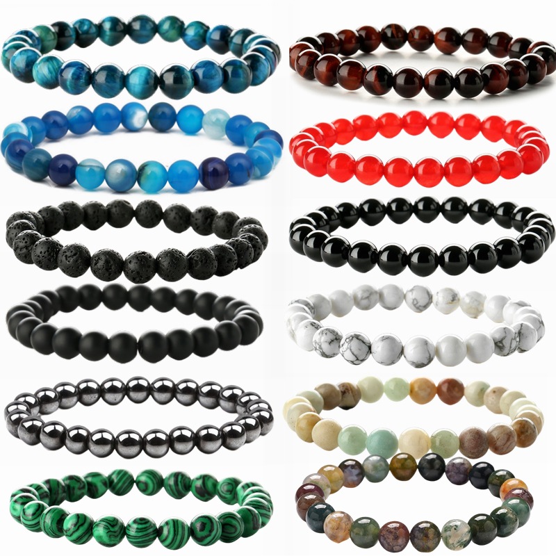 Directo de fábrica caliente 8mm blanco turquesa malaquita cuentas pulsera Ojo de Tigre ágata pulsera hecha a mano