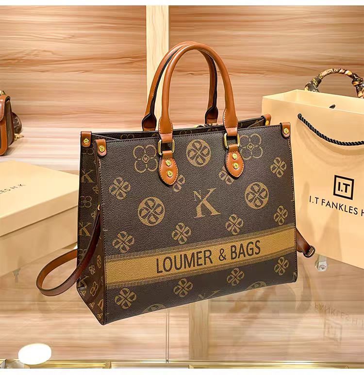 Túi tote nữ da thật cỡ lớn đựng tài liệu — Hoa lớn/nâu, Hoa lớn/trắng chi tiết 7