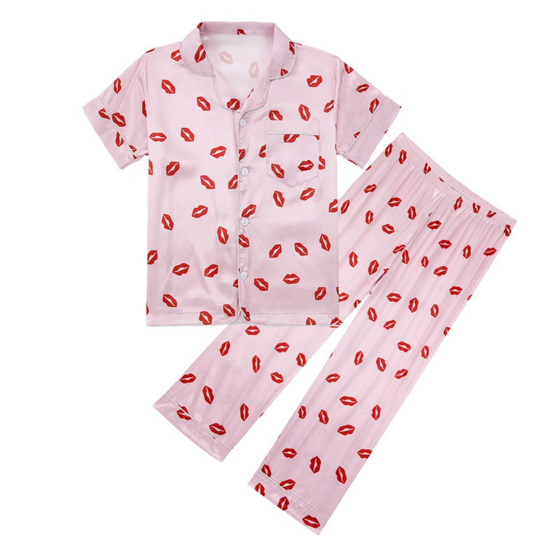 Kinderpyjama-Set, Kurzarm, lange Hose, bedrucktes Design, Frühlings- und Sommerkleidung für mittelgroße und große Kinder_voghion.com