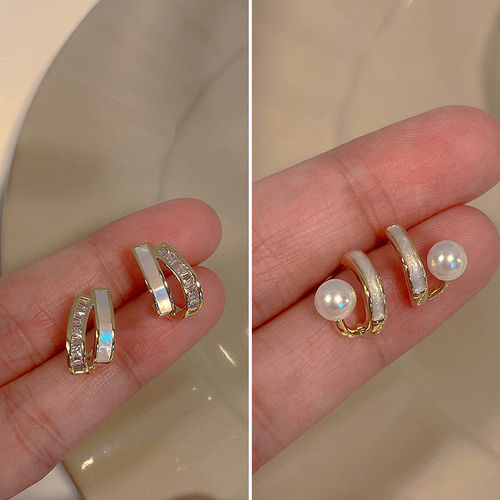 Silver Needle Flower Curved Irregular Pearl Earrings Baroque Retro Temperament Zircon Earrings Love Internet Celebrity Earrings