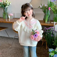 女童新中式衛衣春季2024新款洋氣女孩春裝衣服兒童國風春秋款上衣