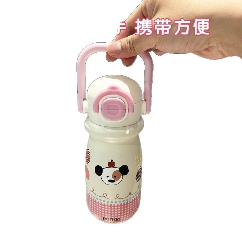 女子学生高颜値ハンドル保温カップ新学生携帯316ステンレス児童かわいいストローがポットを持っている|undefined