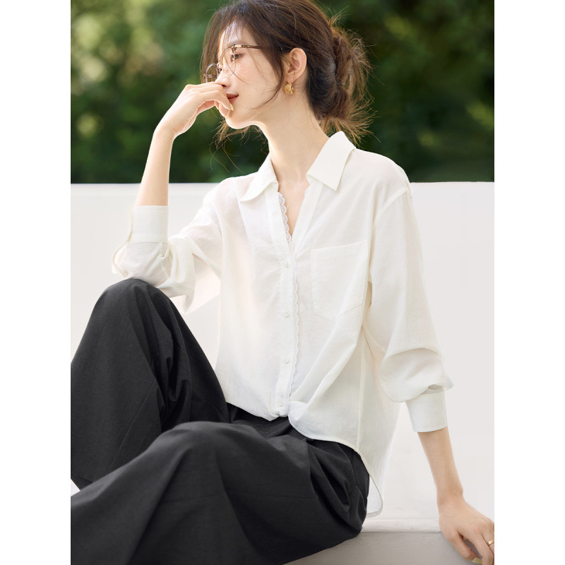 通勤衬衫蕾丝花边高级感通勤V领衬衫2025秋季款|undefined