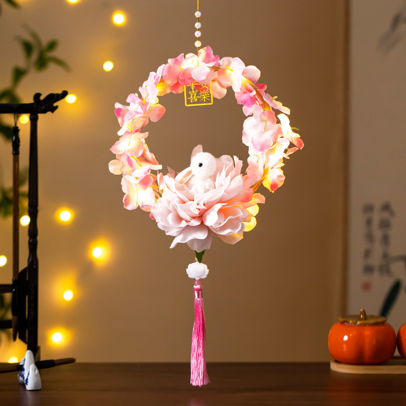 中秋节兔子灯笼成品手提发光玉兔花灯荷花灯汉服diy手工古风道具|undefined