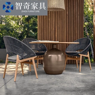 北欧休闲实木藤编沙发户外单人别墅庭院家具花园阳台防水防晒组合