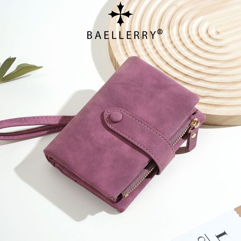 New Style Women's Short Wallet with Frosted Texture, Multiple Card Slots, Snap Button, Multifunctional, Fashionable Zipper Coin Purse