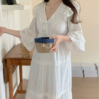 韩国ins女士秋日新品法式少女宫廷风花边连衣裙可外穿家居服睡裙