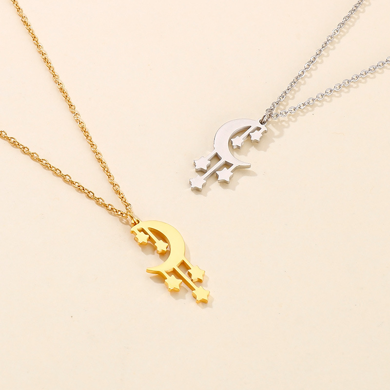 Fashion Star Moon Stainless Steel No Inlaid Earrings Necklace