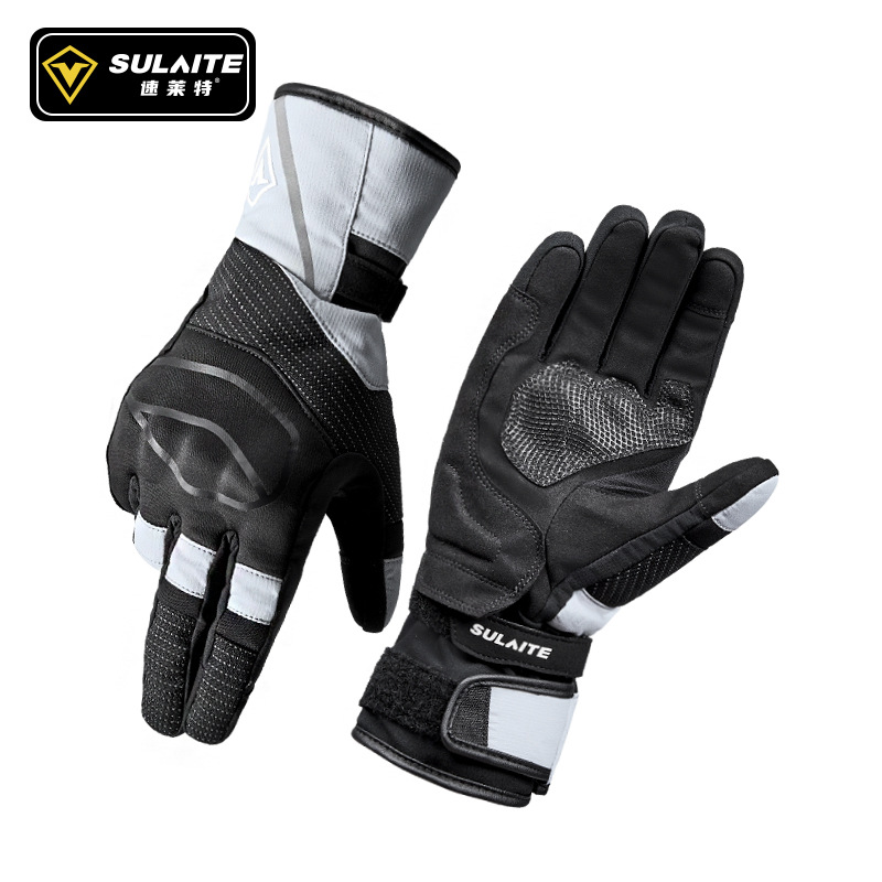 Sulaite Motorcycle Riding Gloves, Anti-Fall, Windproof, Winter Motorcycle Gloves, Fleece-Lined, Warm Rider Gloves