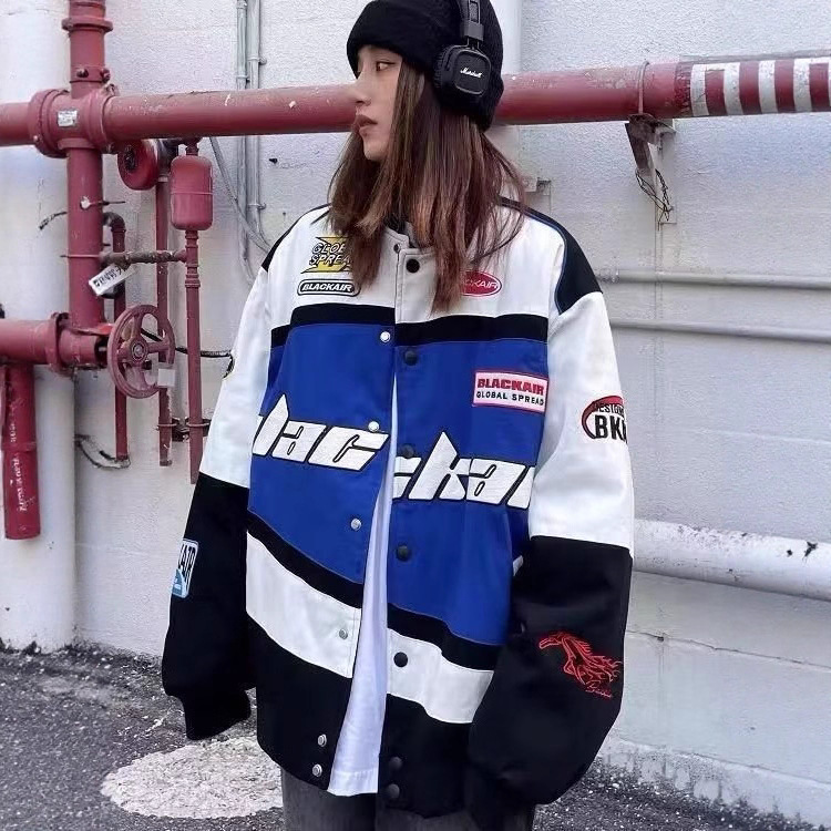 American High Street Motorcycle Jacket for Women in Spring and Autum Ins Fashion Brand Loose Color Matching Design Baseball Jacket for Men