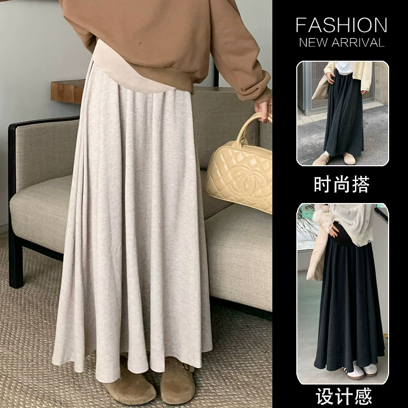 Юбка для беременных осенне-зимняя одежда ленивая юбка для похудения А-силуэтом длинная юбка с высокой талией юбка-зонтик с поддержкой живота юбка из клейкого риса