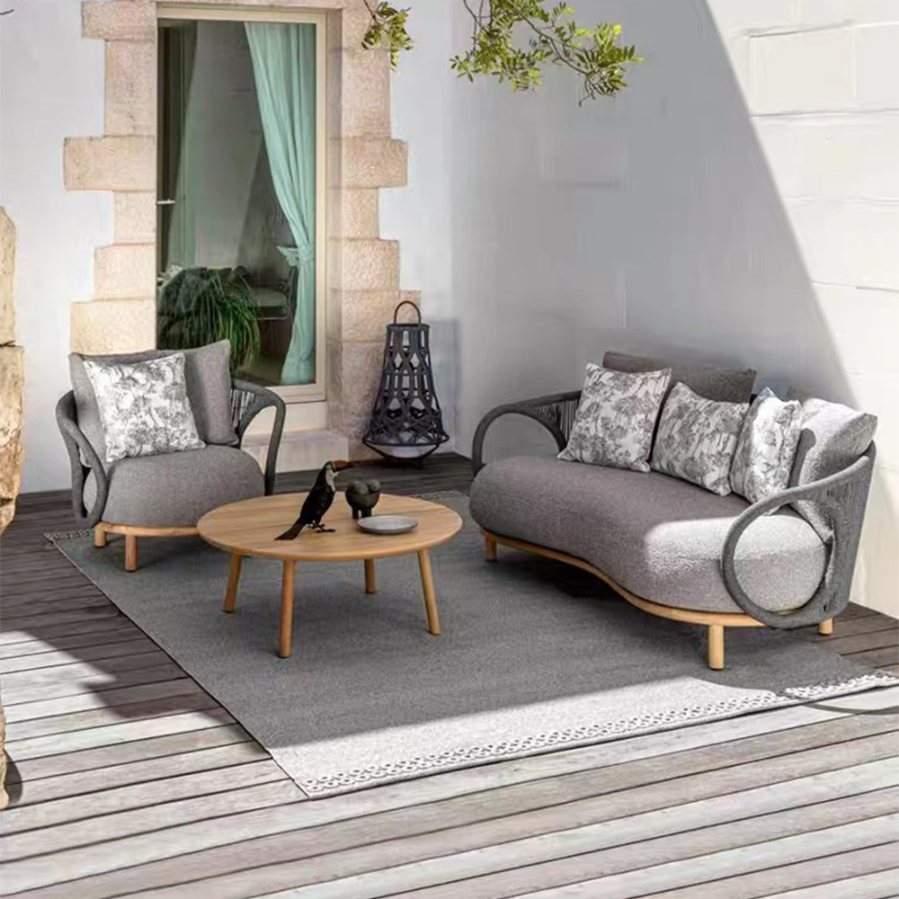 Sofá de ratán al aire libre Teak Garden Hotel Designer Ocio Lazy Bed Mesa de centro Balcón Muebles combinados