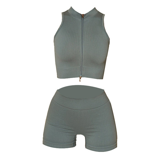 European and American Yoga Wear Ins Style Seamless Thread Double Zipper Fitness Clothes Women's Hip Lifting  New Arrival