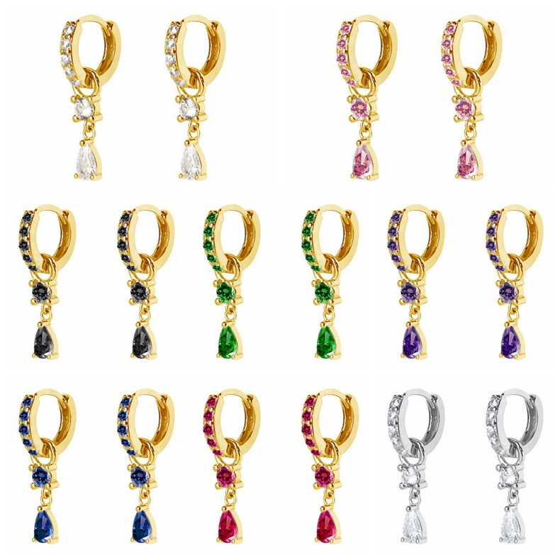 S925 Silver Needle Drop-Shaped Colorfulful Zircon Earrings for Women European and American Accessible Luxury Stylish Fashion Versatile Earrings