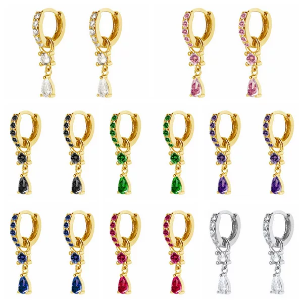 S925 Silver Needle Drop-Shaped Colorfulful Zircon Earrings for Women European and American Accessible Luxury Stylish Fashion Versatile Earrings