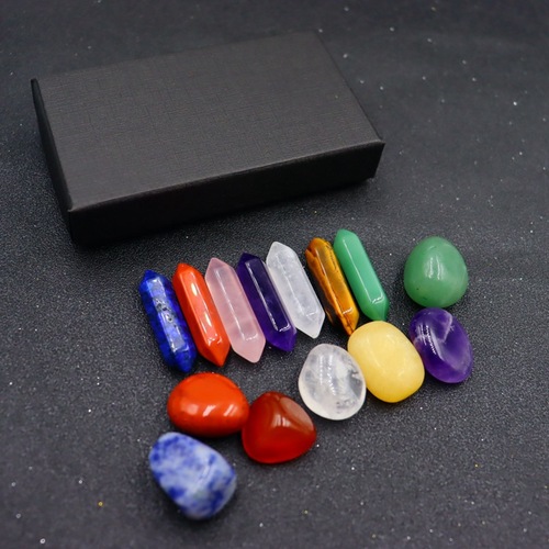 Natural crystal hexagonal column gemstone crystal yoga stone gift box decoration DIY matching set tiger eye stone crafts