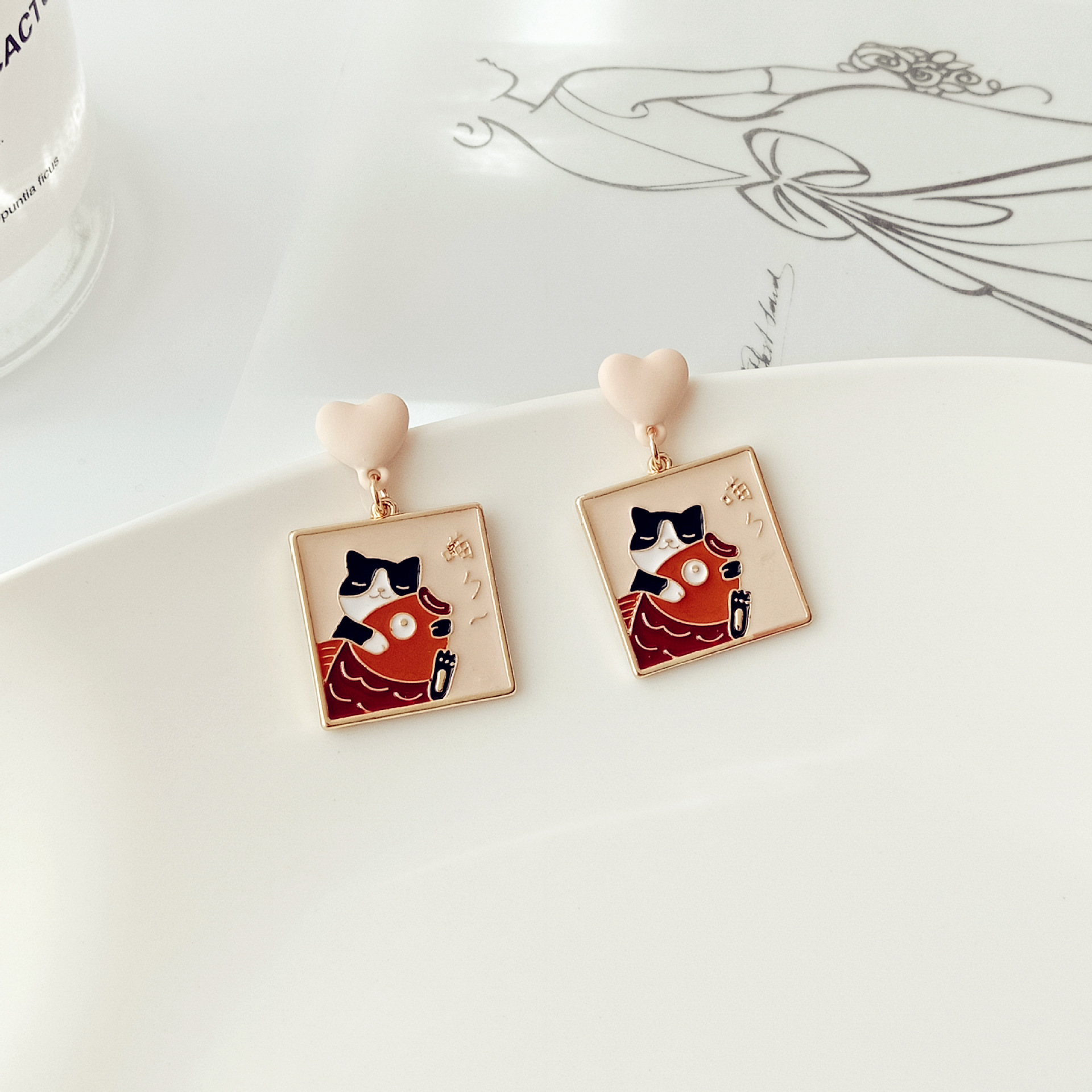 Simple Style Cat Alloy Enamel Drop Earrings 1 Pair display picture 1