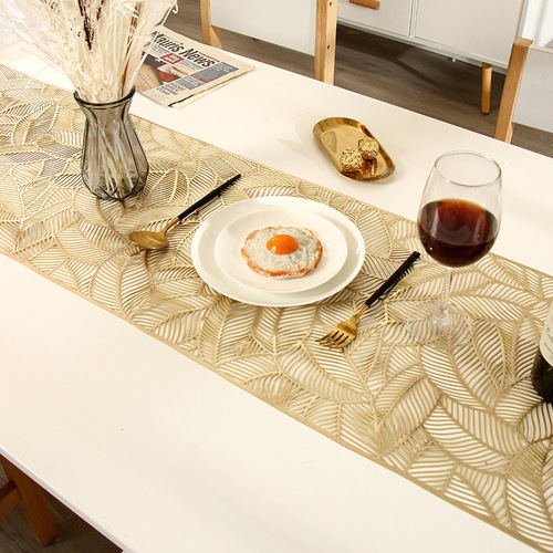 Cross-border new combination leaf long desk flag Ins style gold-colored hollow PVC dining table mat Nordic style Western tablecloth