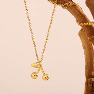 European and American Cross-Border Elegant Niche Design Creative Commuter Pendant Stainless Steel Plated 18K Gold Small Cherry Earrings Necklace