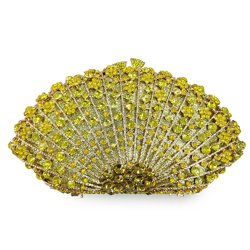 Bolsa de cena con diamantes en forma de ventilador transfronteriza bolsas de diamantes metálicas huecas bolsas de fiesta celebridades europeas y americanas reuniones anuales bolsas de mano de mujeres púrpura oscuro
