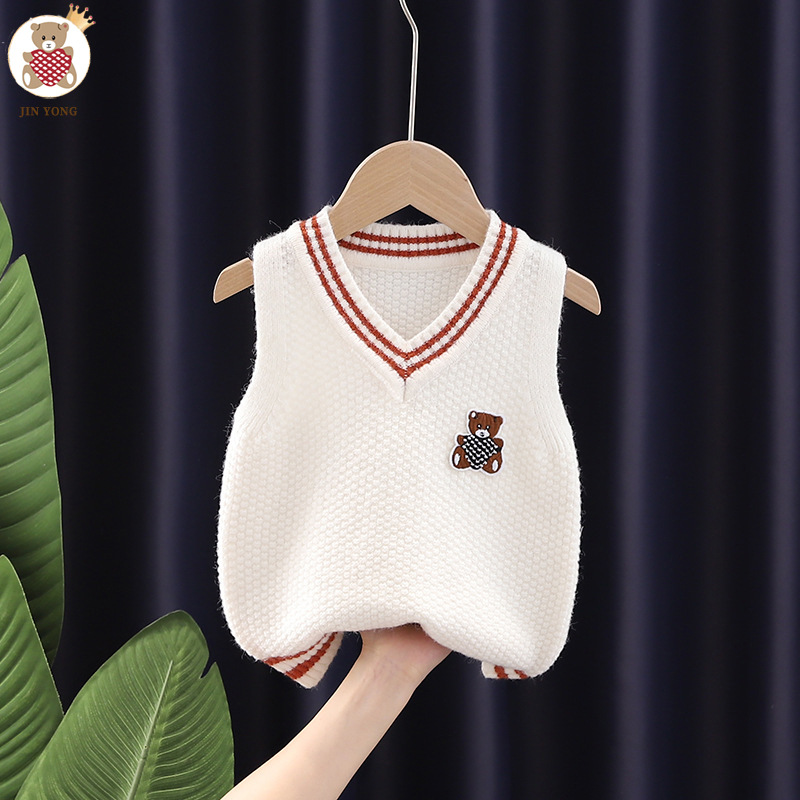 [Jin Yong] Daifa suéter de punto Chaleco de los niños cardigan chaleco sin mangas bordado oso niños y niñas chaleco