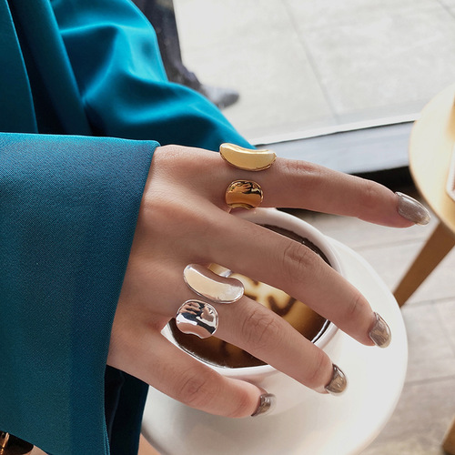 Vintage European and American geometric ring, wide style, polished surface, open design, women's pinky finger ring, minimalist style accessories wholesale