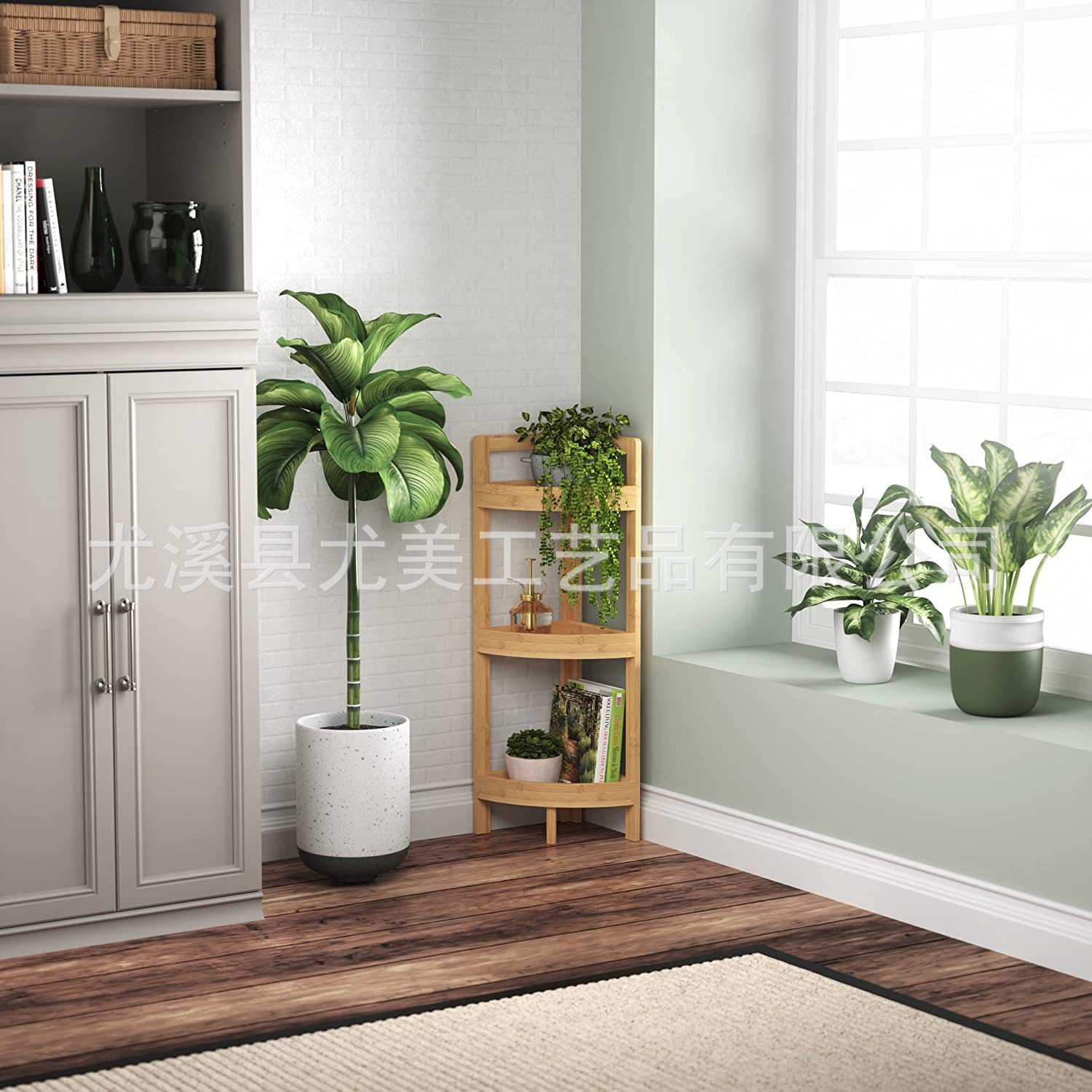 Triángulo de bambú estante de almacenamiento de cuatro capas de pie sala de estar del hogar esquina estantería baño estante de almacenamiento de esquina