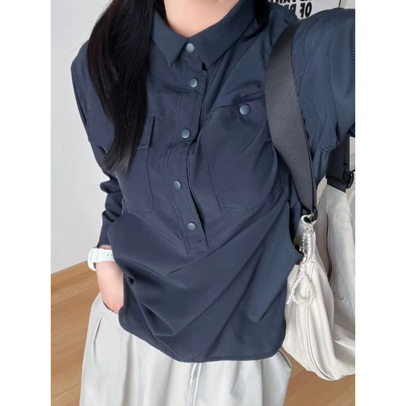 新款女士衬衫2025春季零休闲百搭纯色宽松显瘦透气洞洞布上衣|undefined