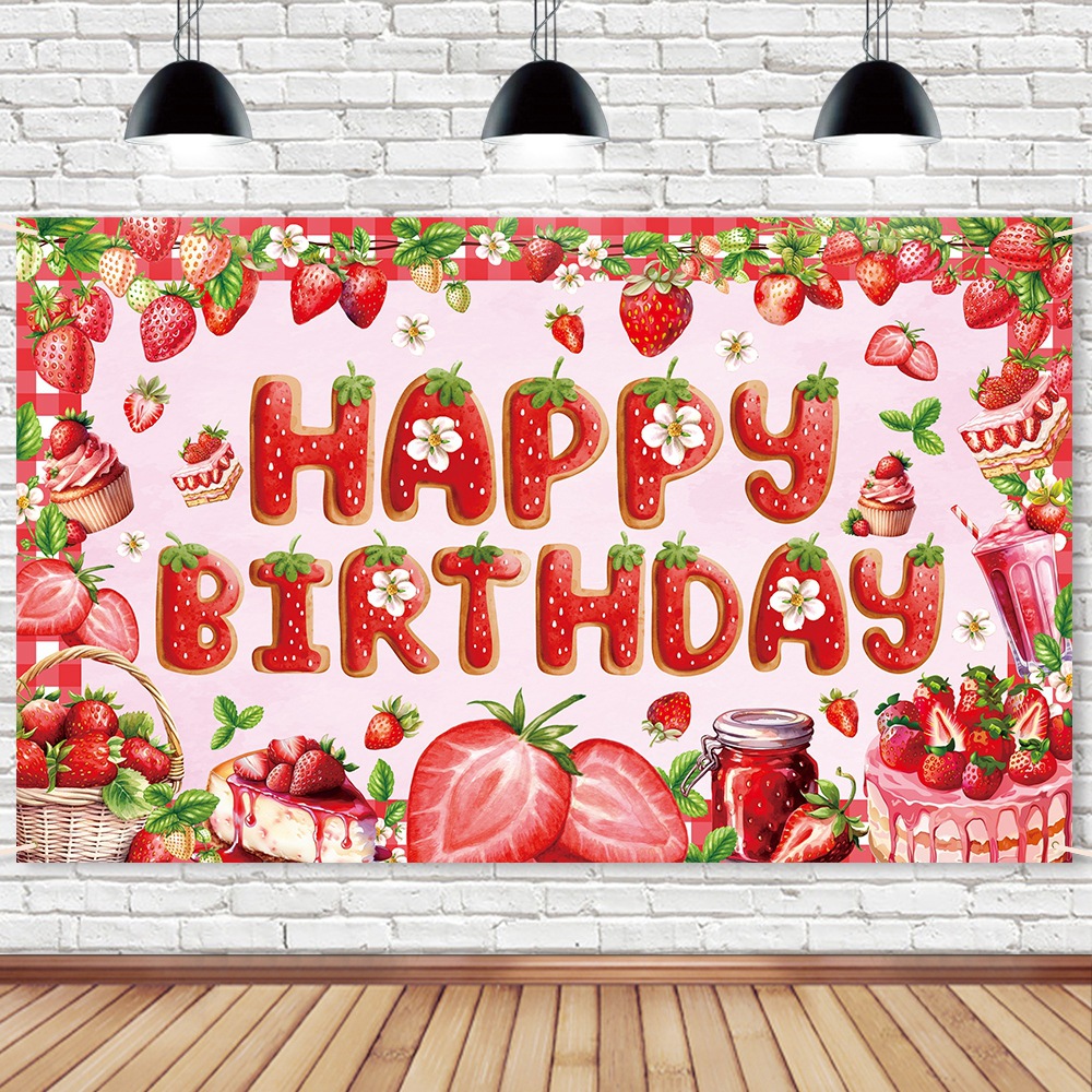 Nuevo tema de fresa tela de fondo de decoración de cumpleaños fruta de verano decoración de fiesta de cumpleaños tela de fondo de fresa