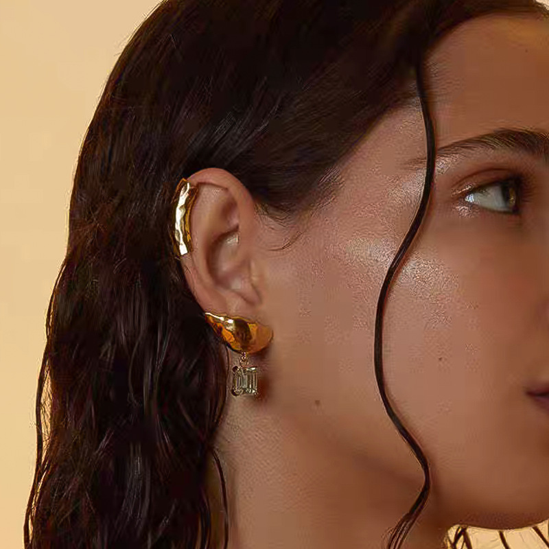 European and American Cross-border Niche Design Hammered Pattern Texture Brass Gold-plated Distinctive Texture Simple Ear Clip without Ear Holes