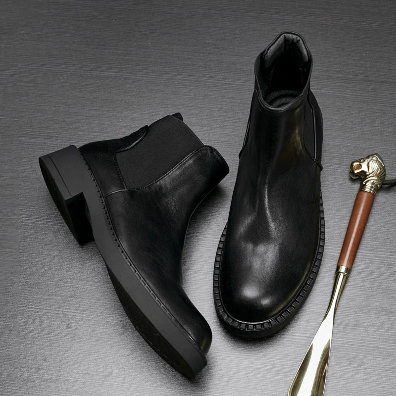 Ботинки Мужские осенне-зимние ботинки челси с рукавами на толстой подошве из натуральной кожи, черные Модные Ботинки Martin с круглым носком, деловые мужские ботинки